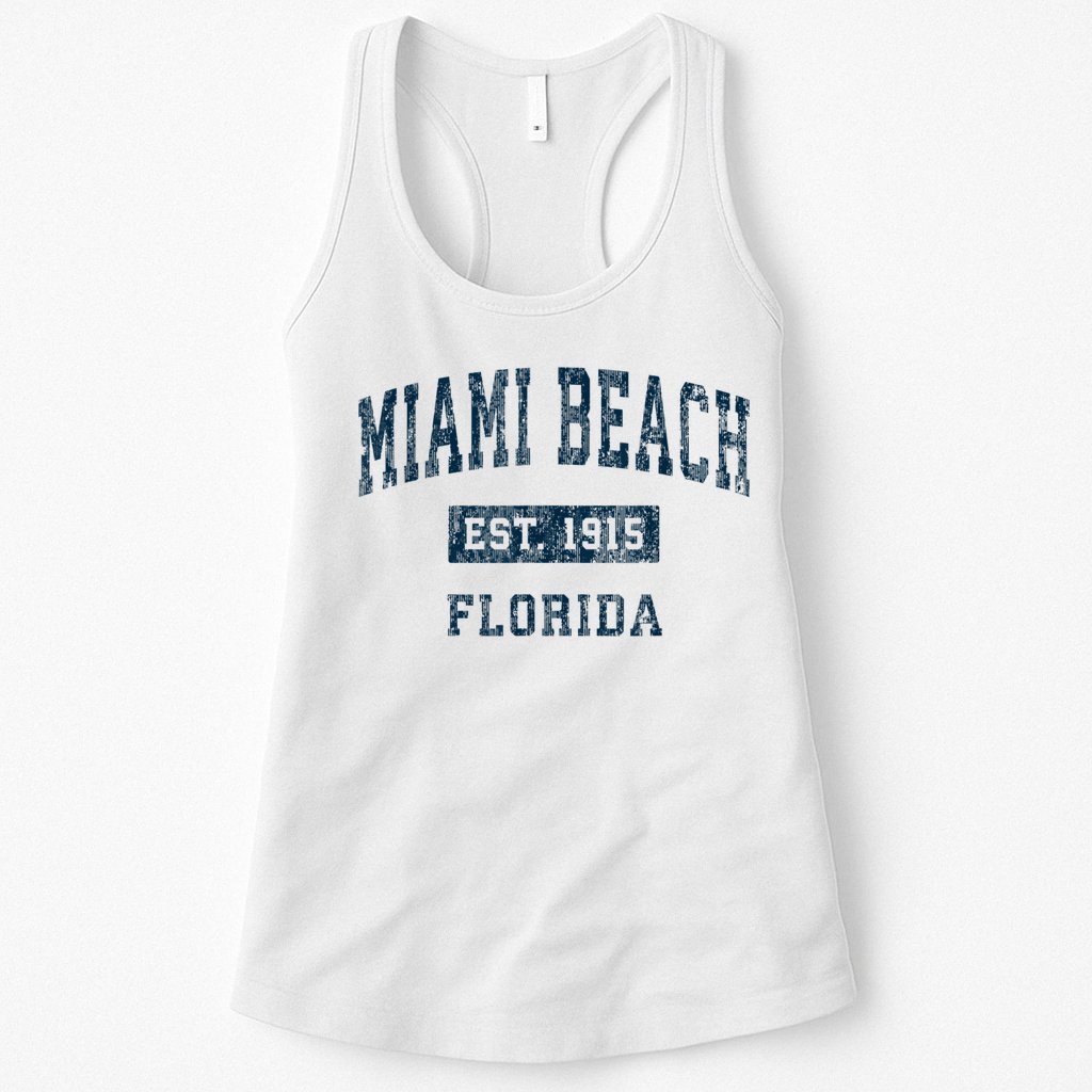 Miami Beach Florida FL Vintage Sports Design Navy Print Womens Tank Top