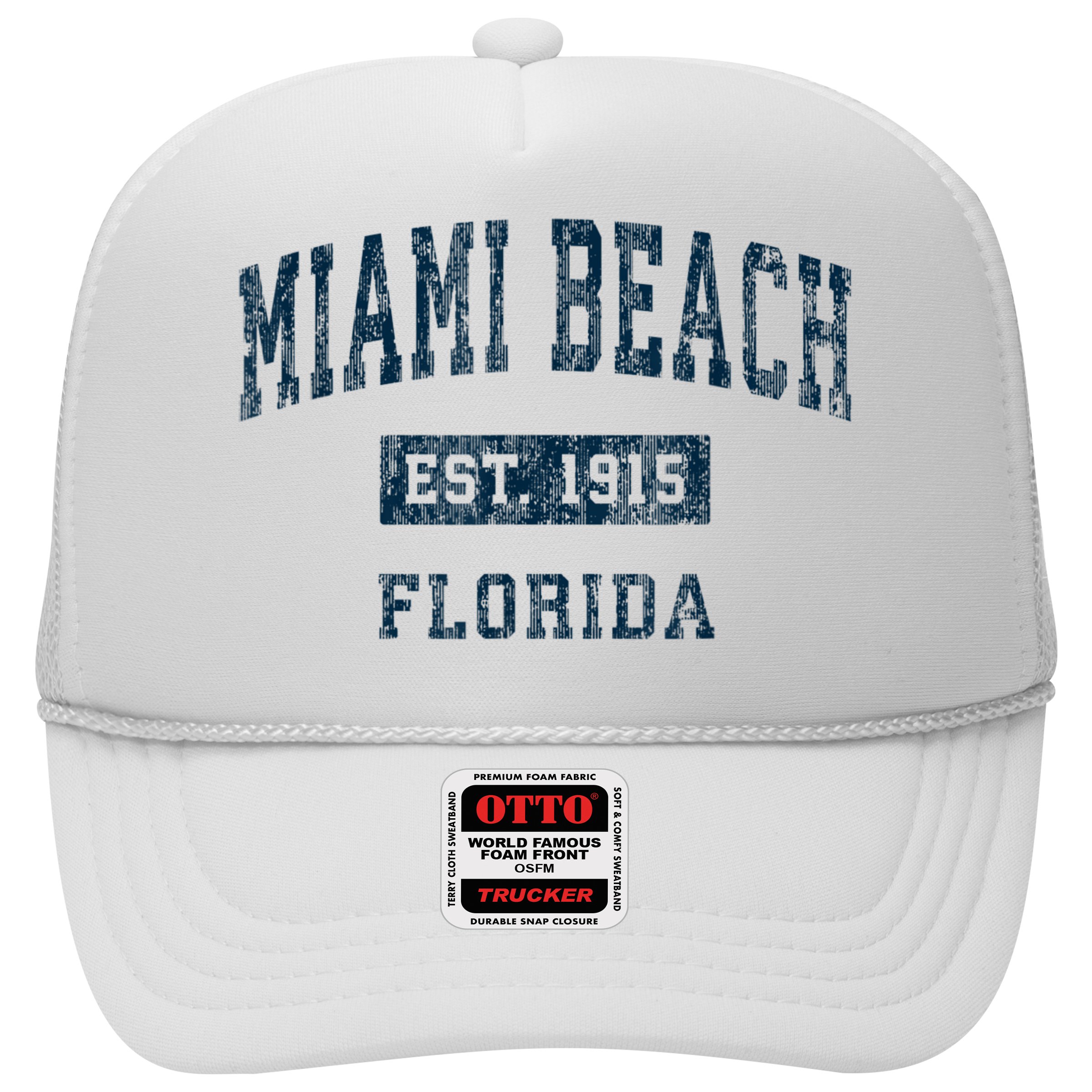 Miami Beach Florida FL Vintage Sports Design Navy Print Hat