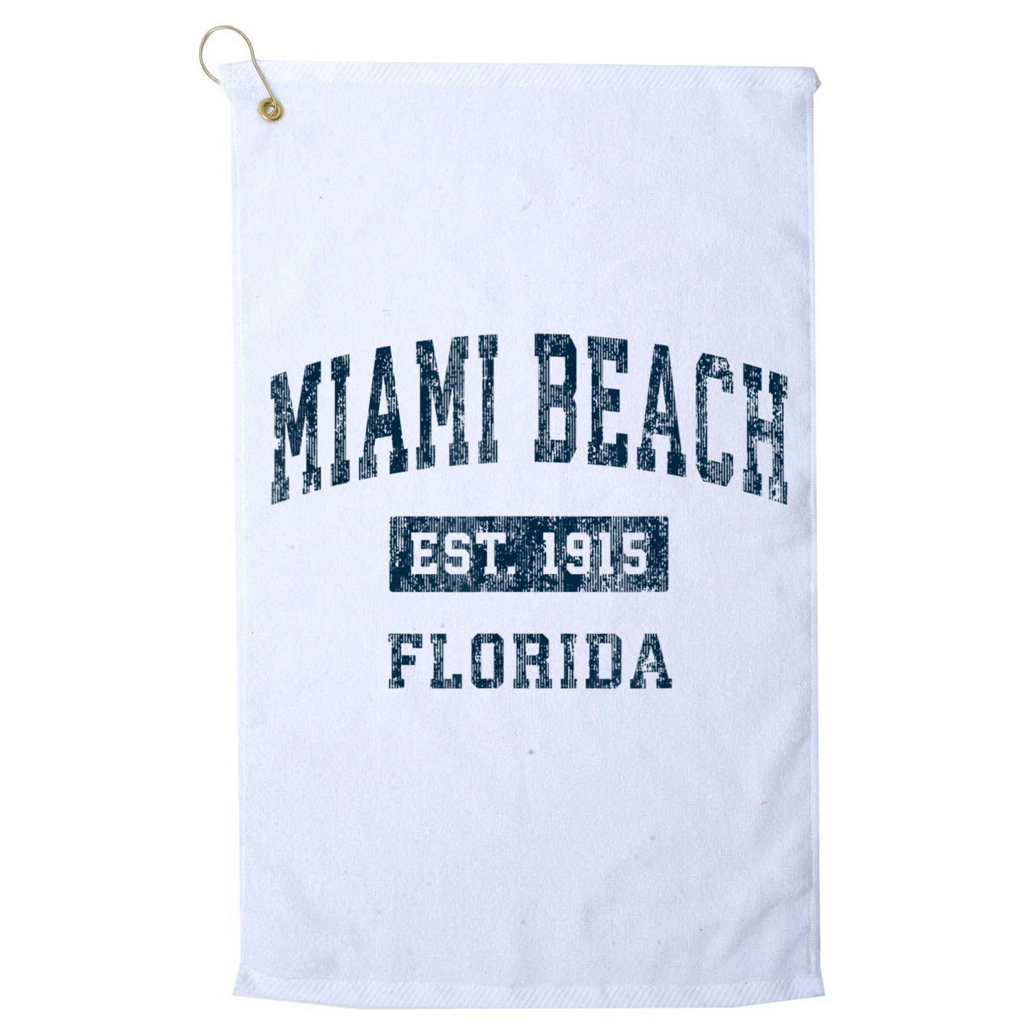 Miami Beach Florida FL Vintage Sports Design Navy Print Golf Towel