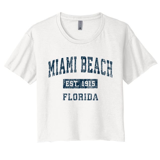 Miami Beach Florida FL Vintage Sports Design Navy Print Crop Top