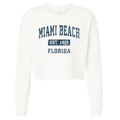 Miami Beach Florida FL Vintage Sports Design Navy Print Cropped Pullover Crew
