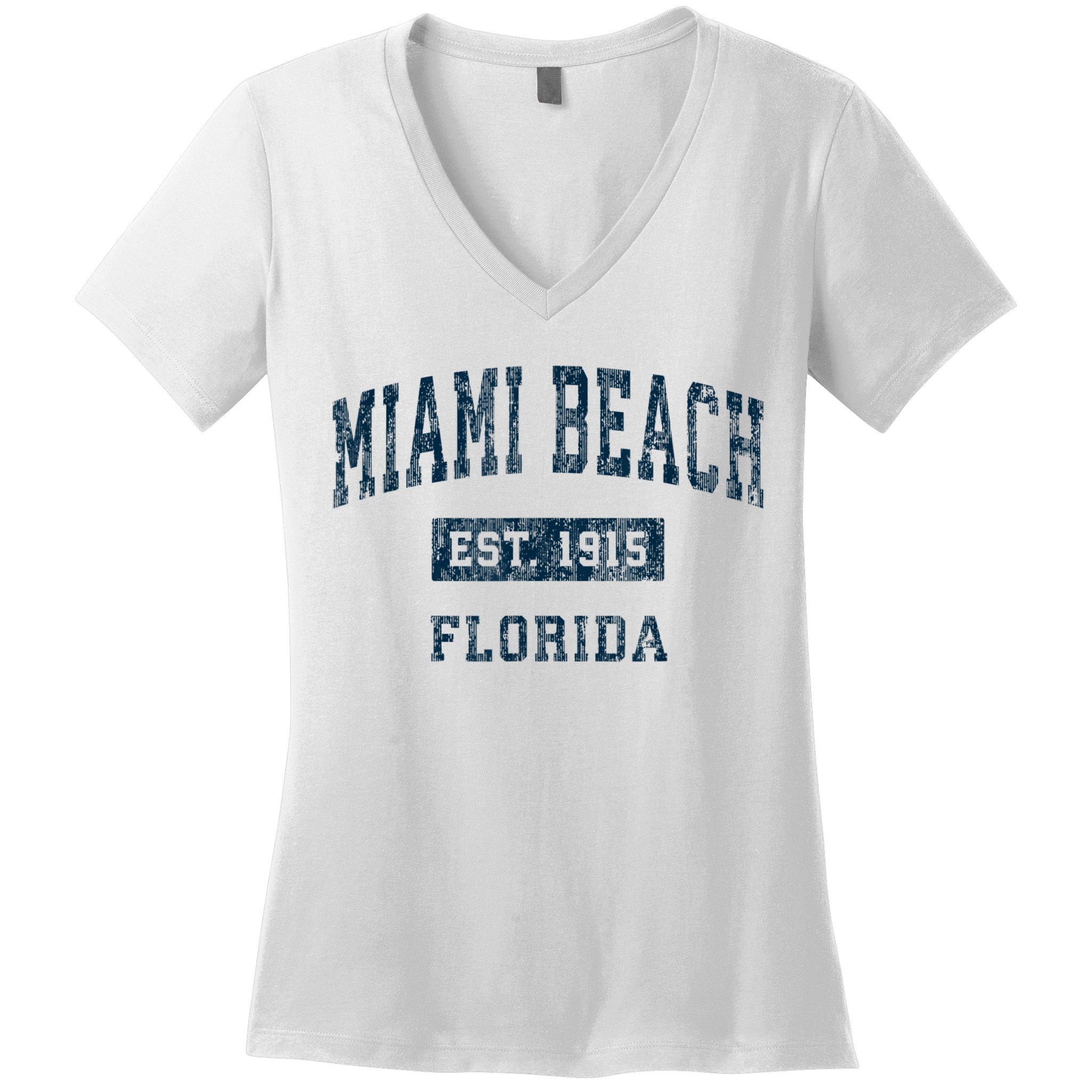Miami Beach Florida FL Vintage Sports Design Navy Print Women's V-Neck T-Shirt