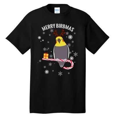 Merry Birbmas Funny Cockatiel Christmas Bird Holiday Tall T-Shirt