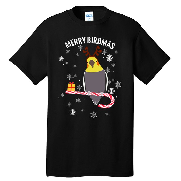 Merry Birbmas Funny Cockatiel Christmas Bird Holiday Tall T-Shirt