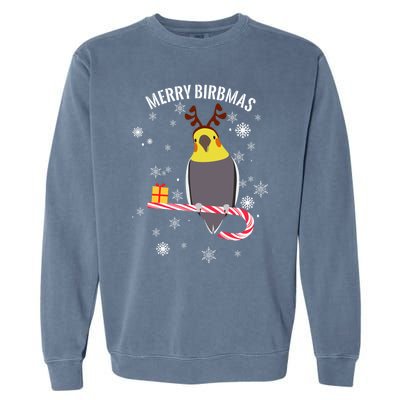 Merry Birbmas Funny Cockatiel Christmas Bird Holiday Garment-Dyed Sweatshirt