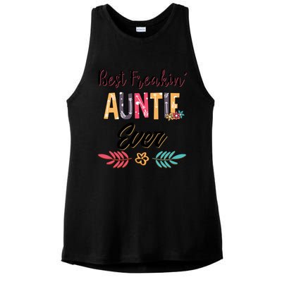 Mom Best Freakin Auntie Ever Floral Arcute Gift Meaningful Gift Ladies PosiCharge Tri-Blend Wicking Tank