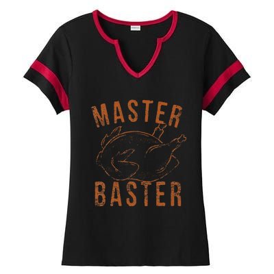 Master Baster Funny Turkey Print Happy Thanksgiving Day Ladies Halftime Notch Neck Tee