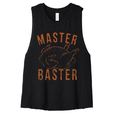 Master Baster Funny Turkey Print Happy Thanksgiving Day Women's Racerback Cropped Tank