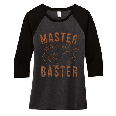 Master Baster Funny Turkey Print Happy Thanksgiving Day Women's Tri-Blend 3/4-Sleeve Raglan Shirt