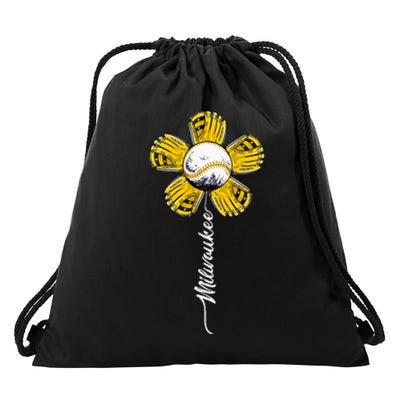 Milwaukee Baseball Flower Vintage Baseball Fans Drawstring Bag