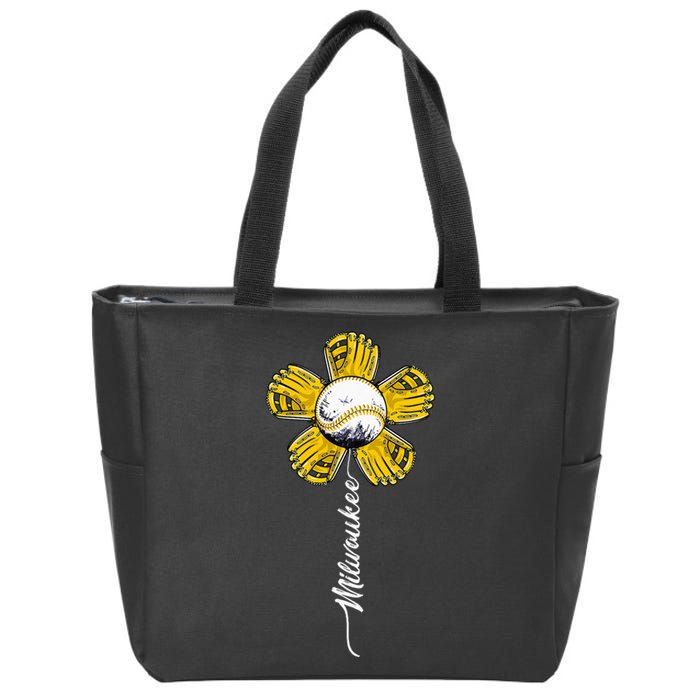 Milwaukee Baseball Flower Vintage Baseball Fans Zip Tote Bag