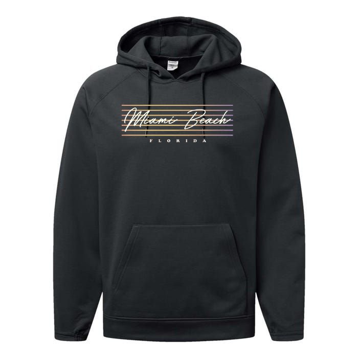 Miami Beach Florida Nostalgic Retro Style Performance Fleece Hoodie