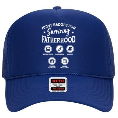 Merit Badges For Surviving Fatherhood Gift High Crown Mesh Back Trucker Hat