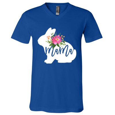 Mama Bunny Floral Mommy Bunny Easter Mom Gift V-Neck T-Shirt