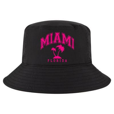 Miami Beach Florida Palms Palm Trees Preppy Varsity Pink Cool Comfort Performance Bucket Hat