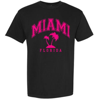 Miami Beach Florida Palms Palm Trees Preppy Varsity Pink Garment-Dyed Heavyweight T-Shirt