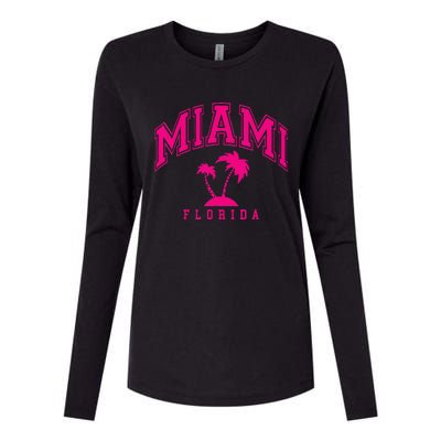 Miami Beach Florida Palms Palm Trees Preppy Varsity Pink Womens Cotton Relaxed Long Sleeve T-Shirt