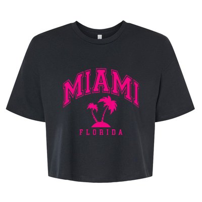 Miami Beach Florida Palms Palm Trees Preppy Varsity Pink Bella+Canvas Jersey Crop Tee