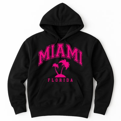 Miami Beach Florida Palms Palm Trees Preppy Varsity Pink Hoodie