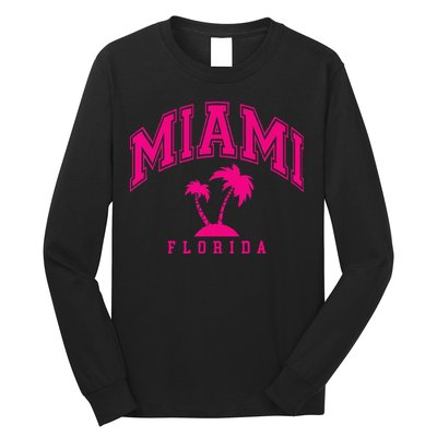 Miami Beach Florida Palms Palm Trees Preppy Varsity Pink Long Sleeve Shirt
