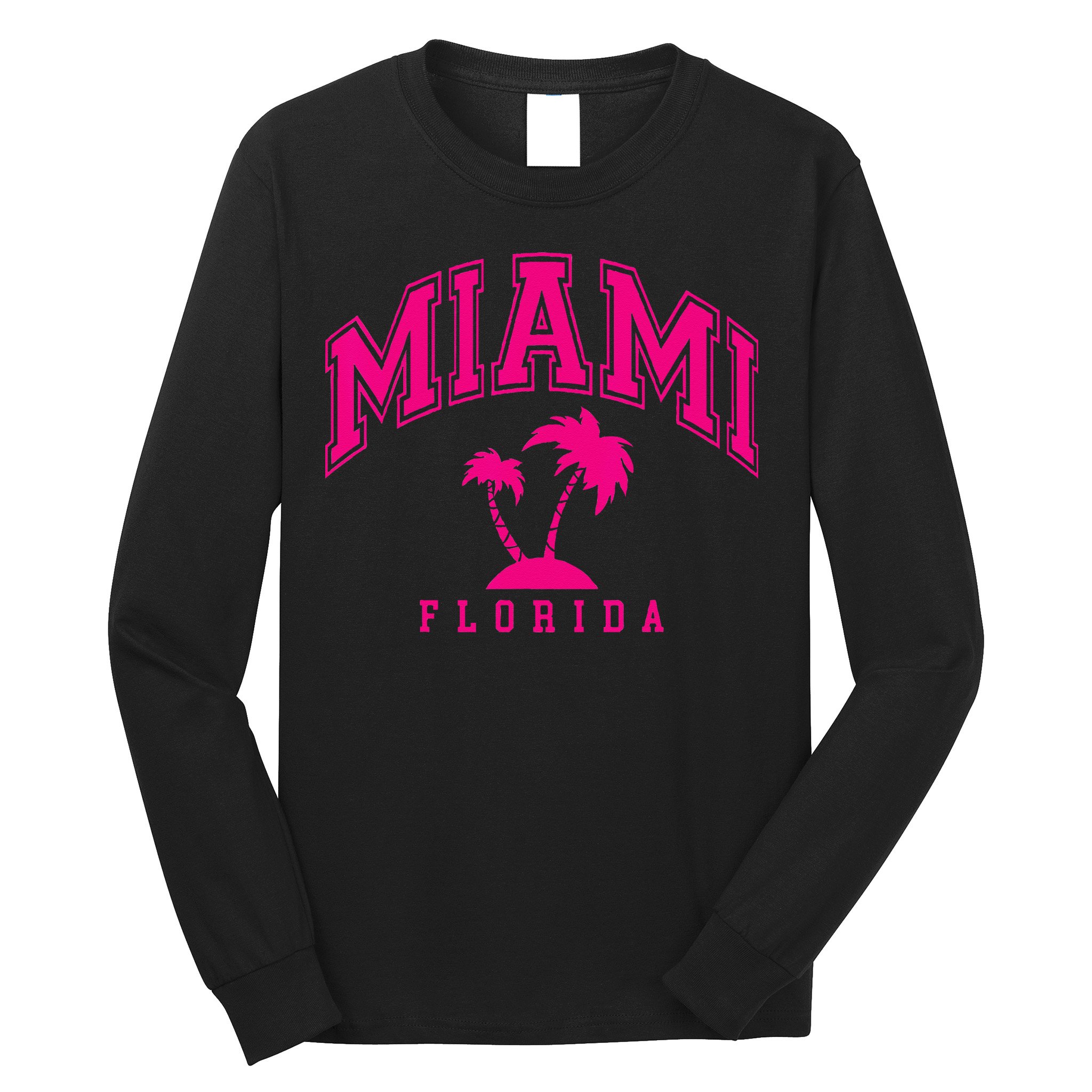 Miami Beach Florida Palms Palm Trees Preppy Varsity Pink Long Sleeve Shirt