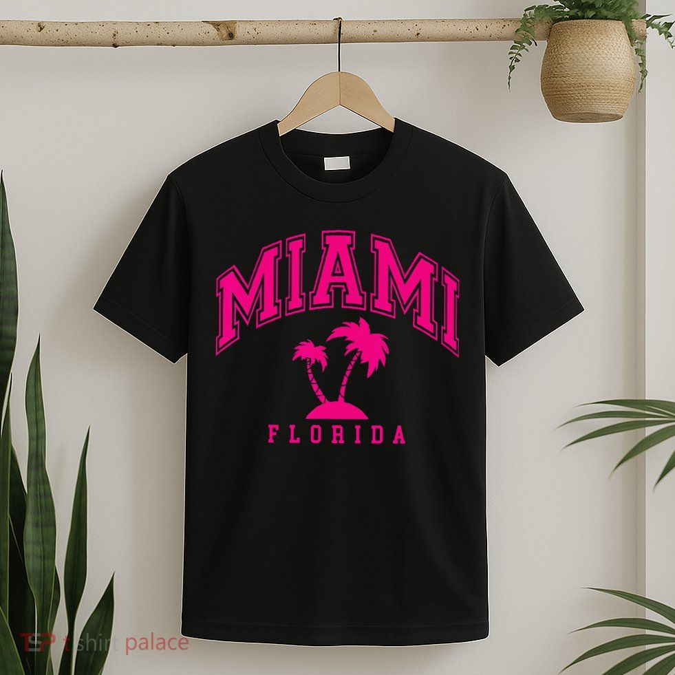 Miami Beach Florida Palms Palm Trees Preppy Varsity Pink T-Shirt
