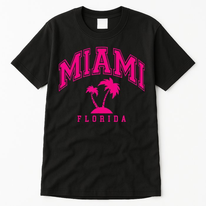Miami Beach Florida Palms Palm Trees Preppy Varsity Pink Tall T-Shirt