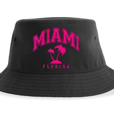Miami Beach Florida Palms Palm Trees Preppy Varsity Pink Sustainable Bucket Hat