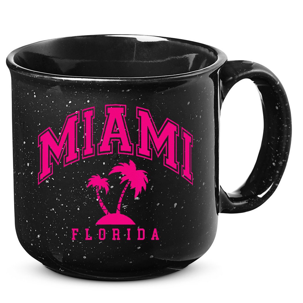 Miami Beach Florida Palms Palm Trees Preppy Varsity Pink 15oz Campfire Ceramic Mug