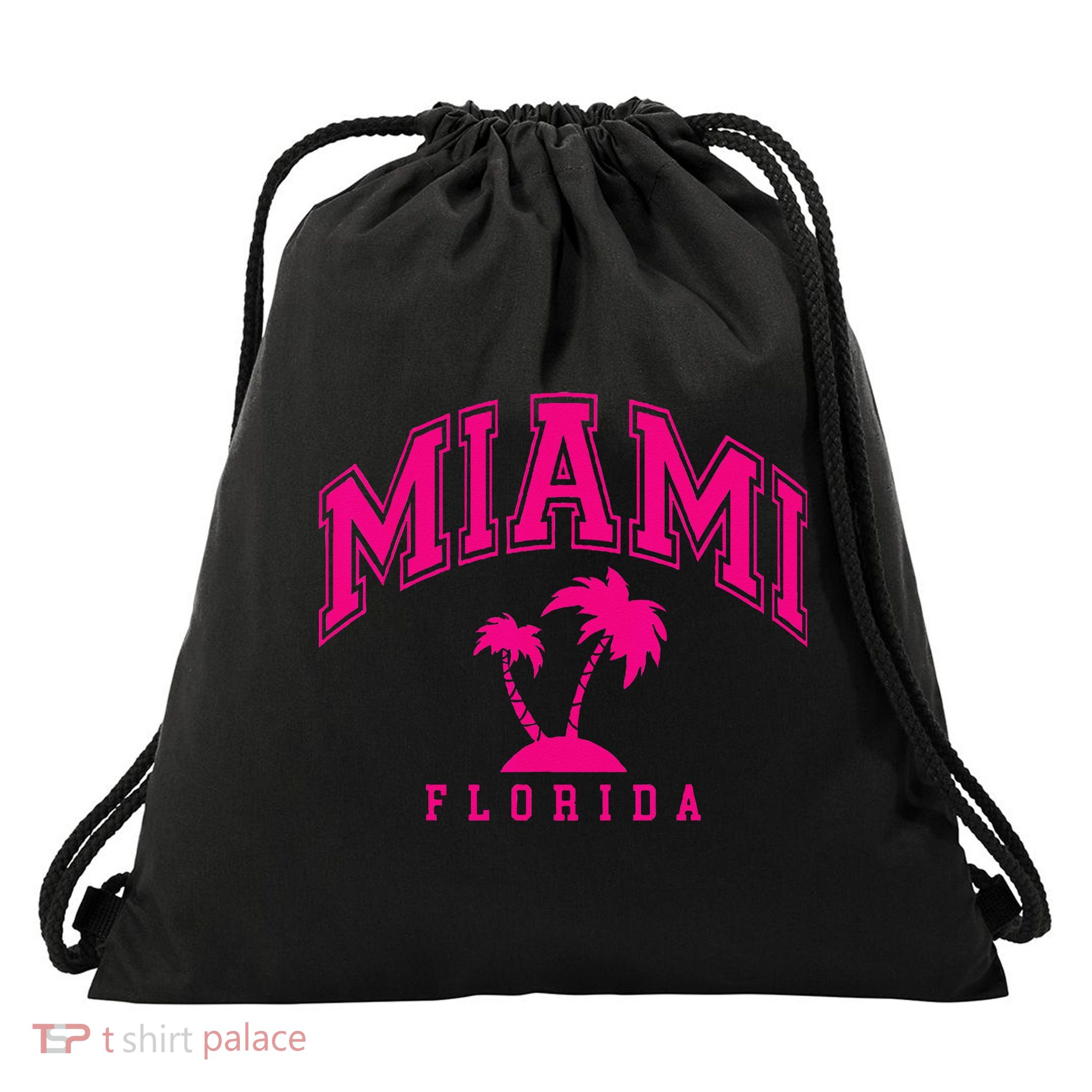 Miami Beach Florida Palms Palm Trees Preppy Varsity Pink Drawstring Bag
