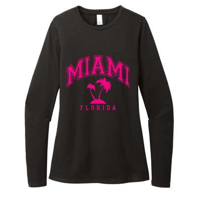 Miami Beach Florida Palms Palm Trees Preppy Varsity Pink Womens CVC Long Sleeve Shirt