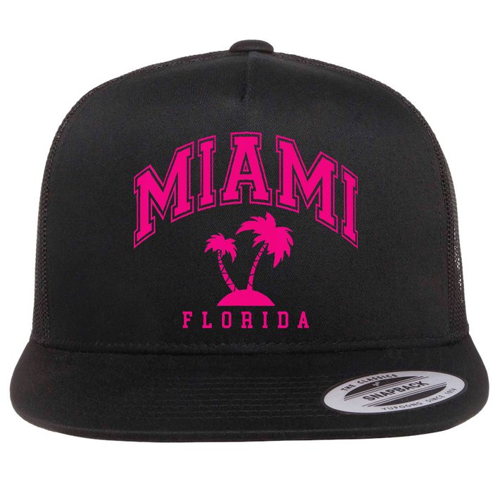 Miami Beach Florida Palms Palm Trees Preppy Varsity Pink Flatbill Hat