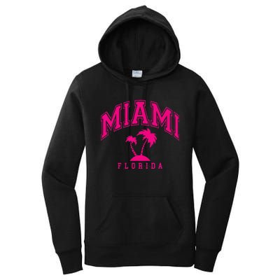 Miami Beach Florida Palms Palm Trees Preppy Varsity Pink Women's Pullover Hoodie