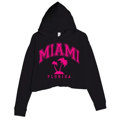 Miami Beach Florida Palms Palm Trees Preppy Varsity Pink Crop Fleece Hoodie