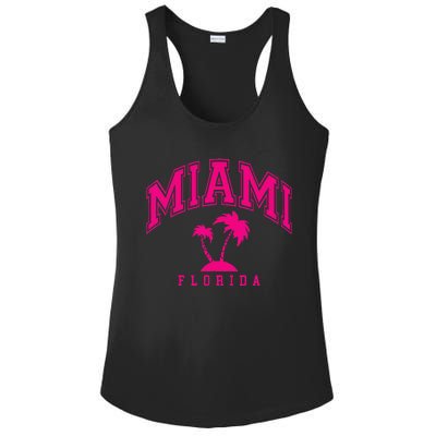 Miami Beach Florida Palms Palm Trees Preppy Varsity Pink Ladies PosiCharge Competitor Racerback Tank