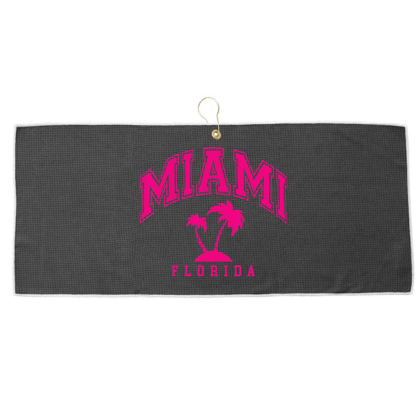 Miami Beach Florida Palms Palm Trees Preppy Varsity Pink Large Microfiber Waffle Golf Towel