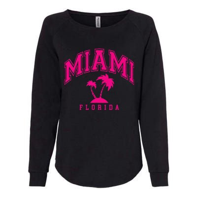 Miami Beach Florida Palms Palm Trees Preppy Varsity Pink Womens California Wash Sweatshirt