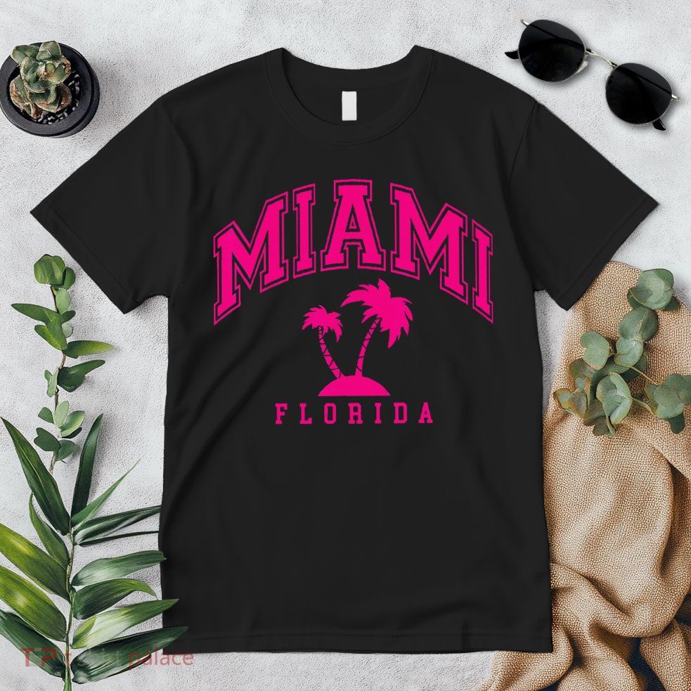 Miami Beach Florida Palms Palm Trees Preppy Varsity Pink Premium T-Shirt