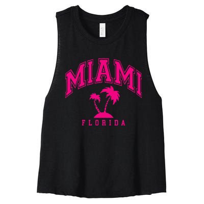 Miami Beach Florida Palms Palm Trees Preppy Varsity Pink Women's Racerback Cropped Tank