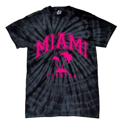 Miami Beach Florida Palms Palm Trees Preppy Varsity Pink Tie-Dye T-Shirt