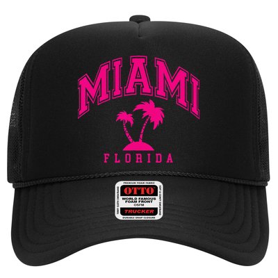 Miami Beach Florida Palms Palm Trees Preppy Varsity Pink Trucker Hat