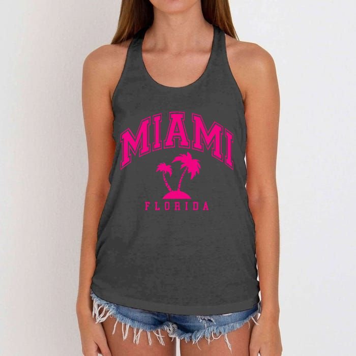 Miami Beach Florida Palms Palm Trees Preppy Varsity Pink Women's Knotted Racerback Tank