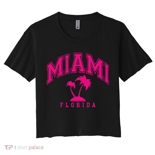 Miami Beach Florida Palms Palm Trees Preppy Varsity Pink Crop Top