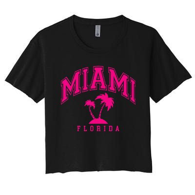 Miami Beach Florida Palms Palm Trees Preppy Varsity Pink Women's Crop Top Tee