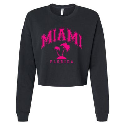 Miami Beach Florida Palms Palm Trees Preppy Varsity Pink Cropped Pullover Crew