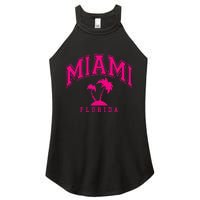 Miami Beach Florida Palms Palm Trees Preppy Varsity Pink Women’s Perfect Tri Rocker Tank