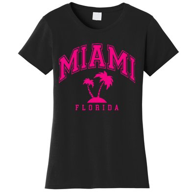 Miami Beach Florida Palms Palm Trees Preppy Varsity Pink Women's T-Shirt