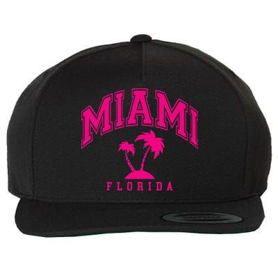Miami Beach Florida Palms Palm Trees Preppy Varsity Pink Wool Snapback Cap