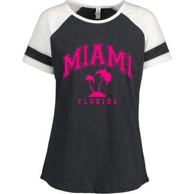 Miami Beach Florida Palms Palm Trees Preppy Varsity Pink Enza Ladies Jersey Colorblock Tee