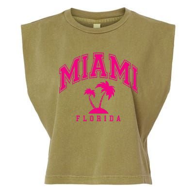 Miami Beach Florida Palms Palm Trees Preppy Varsity Pink Garment-Dyed Women's Muscle Tee